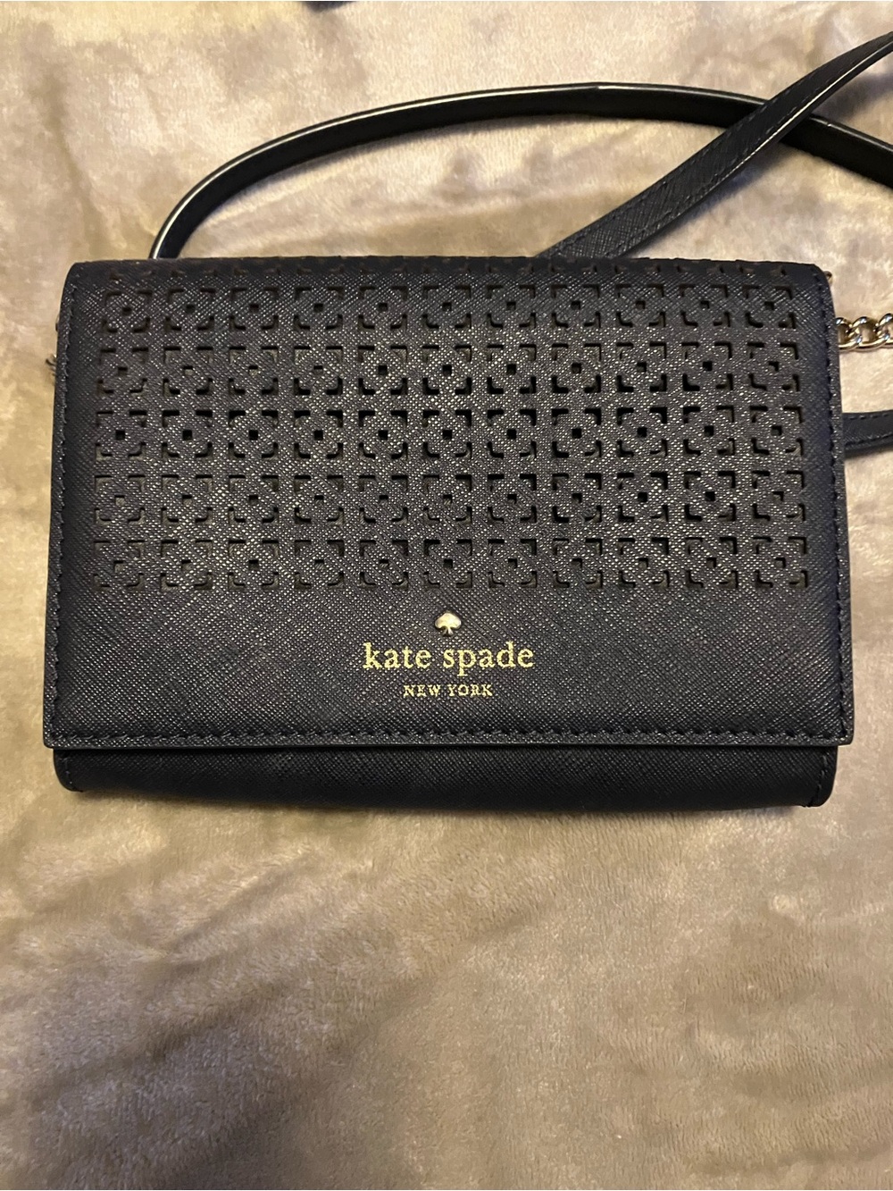 kate spade midnight navy perforated saffiano leather crossbody small bag
